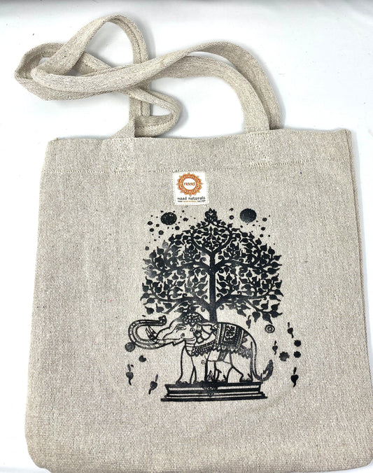Hemp tote bag with spiritual design