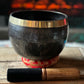 Tibetan Singing bowl brown dimple with gold trim