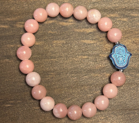 Pink Opal Czech Glass Hamsa bracelet