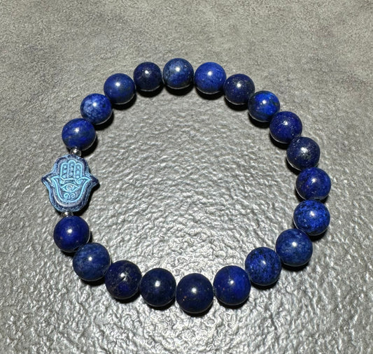 Lapis Lazuli Czech Glass Hamsa bracelet