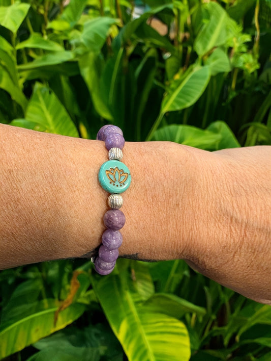 Lepidolite with Czech Glass lotus flower