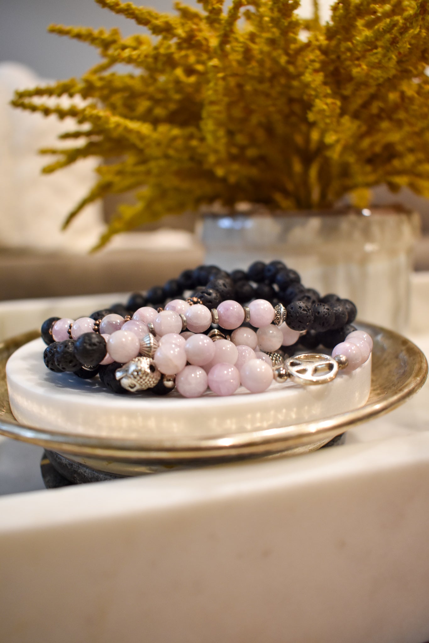 Kunzite Lava Beads Diffusing Bracelet