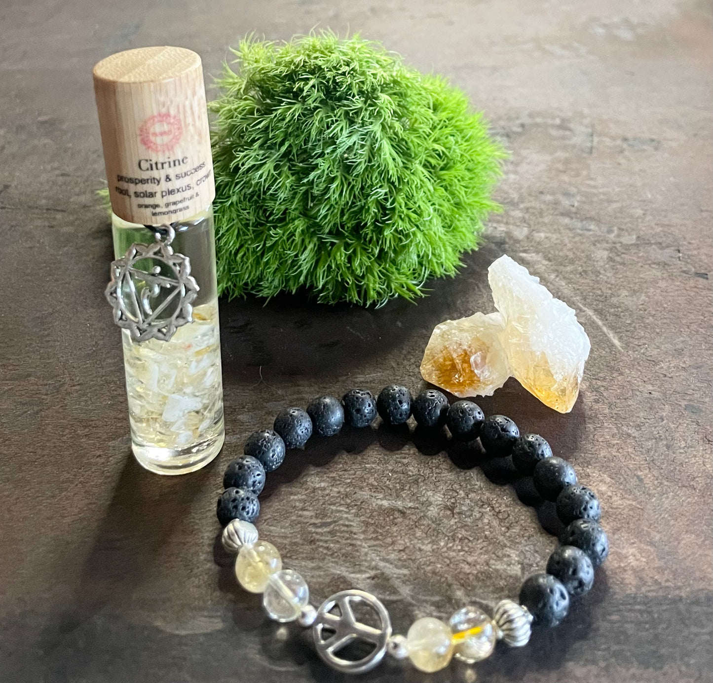 Citrine Gemstone Roll-on with Citrine Essential Oil Diffusing Bracelet