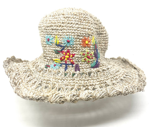 Hemp Hat Crocheted with Flower design
