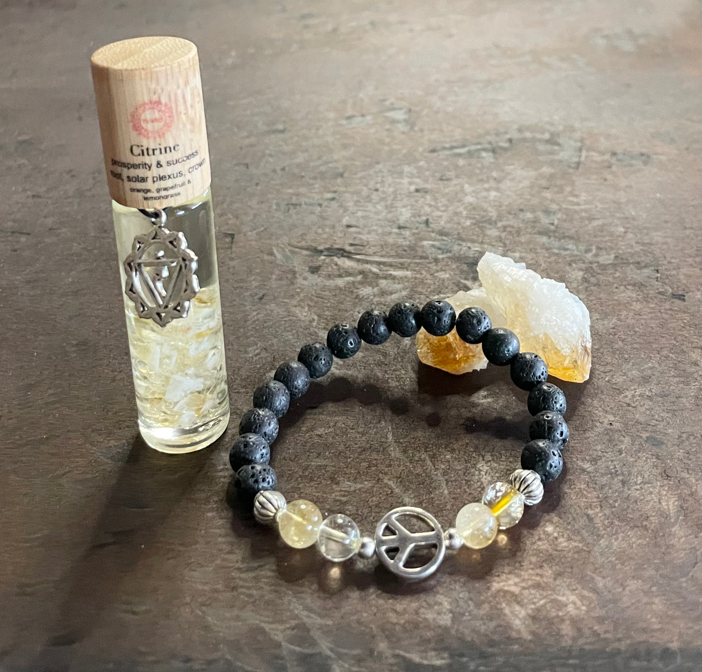 Citrine Gemstone Roll-on with Citrine Essential Oil Diffusing Bracelet