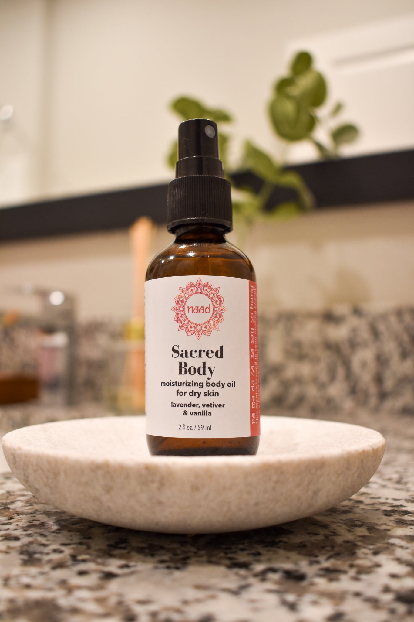 Sacred Body Moisturizing Oil: Vanilla, Vetiver and Lavender Essential Oils.